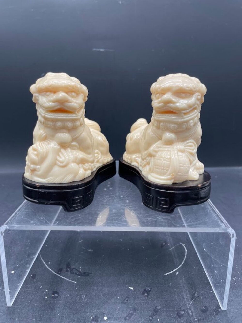 Pair Vintage Vita Chinese Foo Dog Plastic Statue Figures Hong Kong